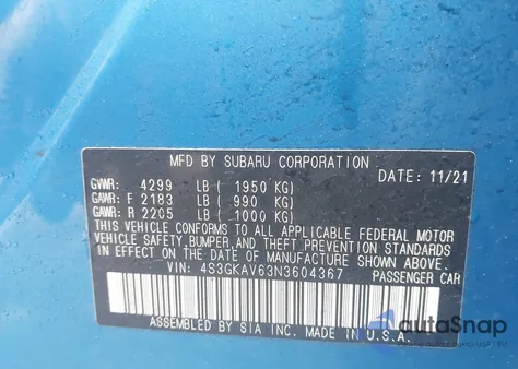 2022 Subaru Impreza Premium z USA, uszkodzony, nr VIN 4S3GKAV63N3604367